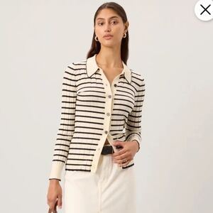 Rails White Stripe Polo Rib Cardigan Top Size S